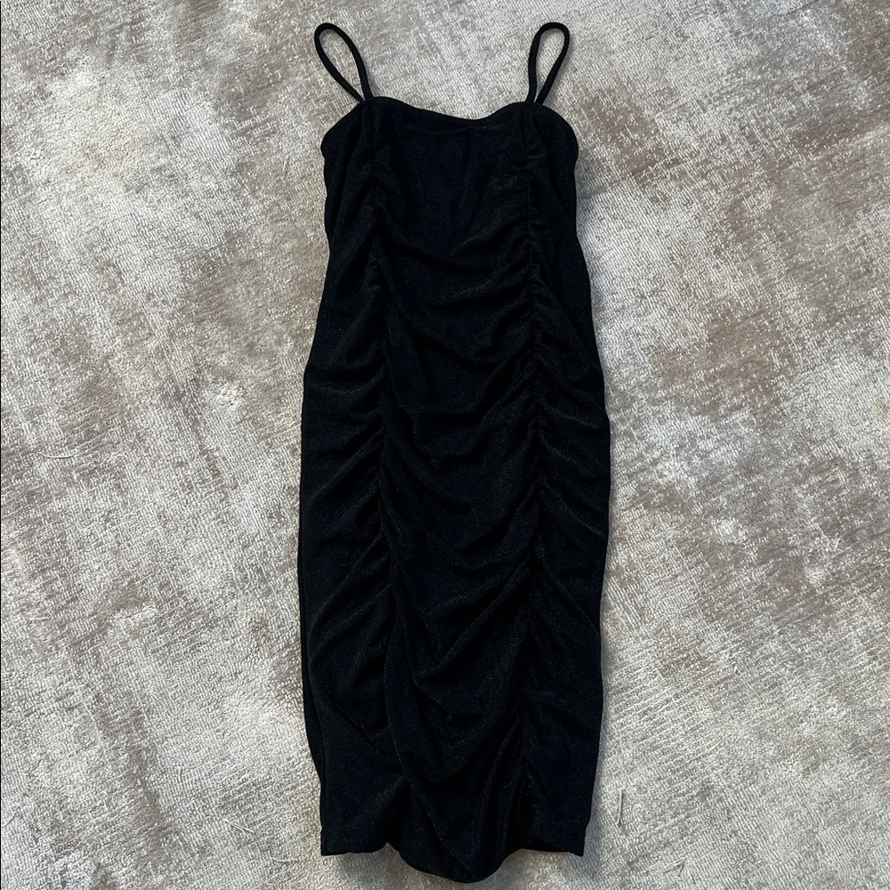 Teen Mitzvah Elegant Black Metallic Ruched Dress Size M